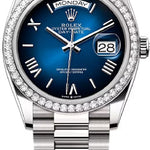 Rolex Day-Date 36 36mm Blue Ombré Dial Diamond-Set Bezel President Bracelet - 128349RBR