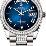 Rolex Day-Date 36 36mm Blue Ombré Roman Dial Diamond-Set Bezel with Diamond-Set President Bracelet - 128349RBR