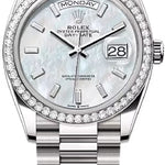 Rolex Day-Date 36 36mm White MOP Diamond-Set Dial Diamond-Set Bezel President Bracelet - 128349RBR