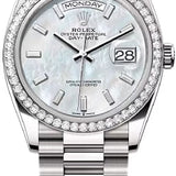 Rolex Day-Date 36 36mm White MOP Diamond-Set Dial Diamond-Set Bezel President Bracelet - 128349RBR