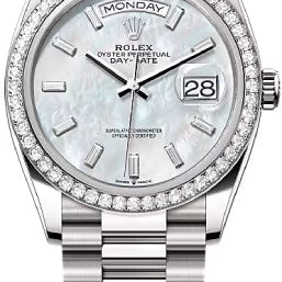 Rolex Day-Date 36 36mm White MOP Diamond-Set Dial Diamond-Set Bezel President Bracelet - 128349RBR