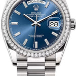 Rolex Day-Date 36 36mm Bright Blue Diamond-Set Dial Diamond-Set Bezel President Bracelet - 128349RBR