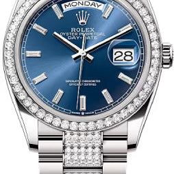 Rolex Day-Date 36 36mm Bright Blue Diamond-Set Dial Diamond-Set Bezel with Diamond-Set President Bracelet - 128349RBR