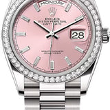 Rolex Day-Date 36 36mm Pink Diamond-Set Dial Diamond-Set Bezel President Bracelet - 128349RBR