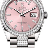 Rolex Day-Date 36 36mm Pink Diamond-Set Dial Diamond-Set Bezel with Diamond-Set President Bracelet - 128349RBR