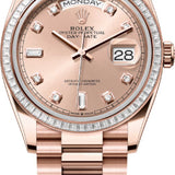 Rolex Day-Date 36 36mm Rose Color Diamond-Set Dial Diamond-Set Bezel President Bracelet - 128395TBR