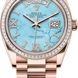 Rolex Day-Date 36 36mm Turquoise Diamond-Set Dial Diamond-Set Bezel President Bracelet - 128395TBR