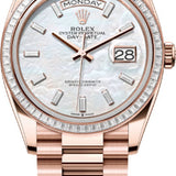 Rolex Day-Date 36 36mm White MOP Diamond-Set Dial Diamond-Set Bezel President Bracelet - 128395TBR