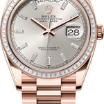 Rolex Day-Date 36 36mm Silver Diamond-Set Dial Diamond-Set Bezel President Bracelet - 128395TBR