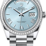 Rolex Day-Date 36 36mm Ice-Blue Roman Dial Diamond-Set Bezel President Bracelet - 128396TBR