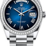 Rolex Day-Date 36 36mm Blue Ombré Roman Dial Diamond-Set Bezel President Bracelet - 128396TBR