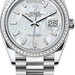 Rolex Day-Date 36 36mm White MOP Diamond-Set Dial Diamond-Set Bezel President Bracelet - 128396TBR