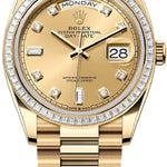 Rolex Day-Date 36 36mm Champagne Diamond Dial Diamond-Set Bezel President Bracelet - 128398TBR