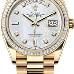 Rolex Day-Date 36 36mm White MOP Diamond Dial Diamond-Set Bezel President Bracelet - 128398TBR