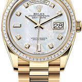 Rolex Day-Date 36 36mm White MOP Diamond Dial Diamond-Set Bezel President Bracelet - 128398TBR