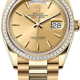 Rolex Day-Date 36 36mm Champagne Stick Dial Diamond-Set Bezel President Bracelet - 128398TBR