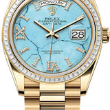 Rolex Day-Date 36 36mm Turquoise Diamond Dial Diamond-Set Bezel President Bracelet - 128398TBR