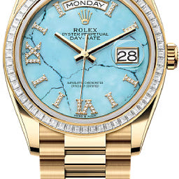 Rolex Day-Date 36 36mm Turquoise Diamond Dial Diamond-Set Bezel President Bracelet - 128398TBR