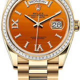 Rolex Day-Date 36 36mm Carnelian Diamond Dial Diamond-Set Bezel President Bracelet - 128398TBR