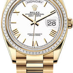 Rolex Day-Date 36 36mm White Roman Dial Diamond-Set Bezel President Bracelet - 128398TBR