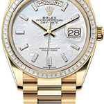 Rolex Day-Date 36 36mm White MOP Diamond-Set Dial Diamond-Set Bezel President Bracelet - 128398TBR