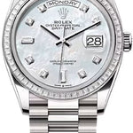 Rolex Day-Date 36 36mm White MOP Diamond-Set Dial Diamond-Set Bezel President Bracelet - 128399TBR 