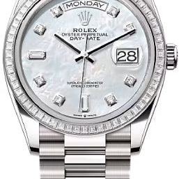 Rolex Day-Date 36 36mm White MOP Diamond-Set Dial Diamond-Set Bezel President Bracelet - 128399TBR 