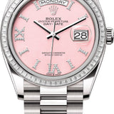 Rolex Day-Date 36 36mm Pink Opal Diamond-Set Dial Diamond-Set Bezel President Bracelet - 128399TBR