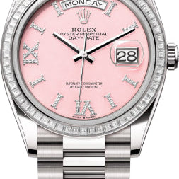 Rolex Day-Date 36 36mm Pink Opal Diamond-Set Dial Diamond-Set Bezel President Bracelet - 128399TBR