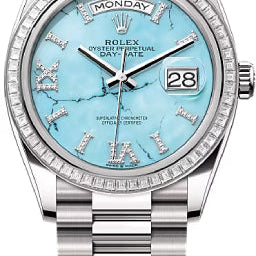 Rolex Day-Date 36 36mm Turquoise Diamond-Set Dial Diamond-Set Bezel President Bracelet - 128399TBR