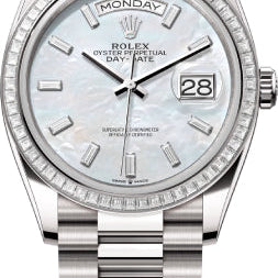 Rolex Day-Date 36 36mm White MOP Diamond-Set Dial Diamond-Set Bezel President Bracelet - 128399TBR