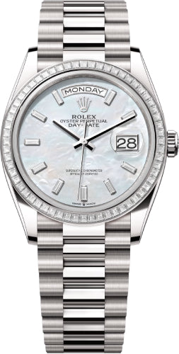 Rolex Day-Date 36 36mm White MOP Diamond-Set Dial Diamond-Set Bezel President Bracelet - 128399TBR