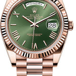 Rolex Day-Date 40 40mm Slate Olive Green Roman Dial Fluted Bezel President Bracelet - 228235 | 2024 Model