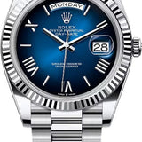 Rolex Day-Date 40 40mm Blue Ombré Roman Dial Fluted Bezel President Bracelet - 228236