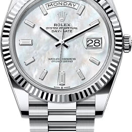 Rolex Day-Date 40 40mm White MOP Diamond Set Dial Fluted Bezel President Bracelet - 228236