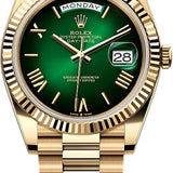 Rolex Day-Date 40 40mm Green Ombré Roman Dial Fluted Bezel President Bracelet - 228238