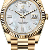 Rolex Day-Date 40 40mm White MOP Diamond-Set Dial Fluted Bezel President Bracelet - 228238