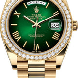 Rolex Day-Date 40 40mm Green Ombré Dial Diamond Set Bezel President Bracelet - 228348RBR