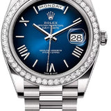 Rolex Day-Date 40 40mm Blue ombré Dial Diamond Set Bezel President Bracelet - 228349RBR