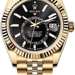 Rolex Sky-Dweller Yellow Gold 42mm Bright Black Dial Fluted Bezel Jubilee Bracelet - 336938