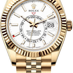 Rolex Sky-Dweller Yellow Gold 42mm Intense White Dial Fluted Bezel Jubilee Bracelet - 336938