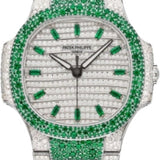 Patek Philippe Nautilus Haute Joaillerie White Gold Set With Emeralds & Diamonds | 7118/1453G-001