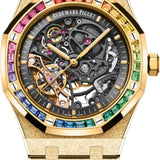 Audemars Piguet Royal Oak 41mm  Frosted Gold Double Balance Wheel Openworked Yellow Gold Rainbow Gem-set Bezel | 15412BA.YG.1224BA.01-B