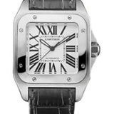 Cartier Santos 100 Watch - Medium Steel Case - Alligator Strap - W20106X8