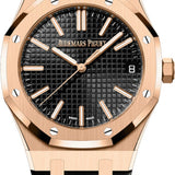 Audemars Piguet Royal Oak 41mm Selfwinding "50th Anniversary" Rose Gold Black Dial Leather Strap - 15510OR.OO.D002CR.01