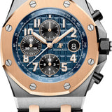 Audemars Piguet Royal Oak Offshore 42mm Selfwinding Chronograph Stainless Steel Blue Dial Rose Gold Bezel & Leather Strap - 26471SR.OO.D101CR.01