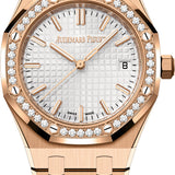 Audemars Piguet Royal Oak 34mm Rose Gold Silver Dial Diamond Bezel Watch - 77451OR.ZZ.1361OR.03