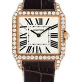 Cartier Santos-Dumont Watch - Small Pink Gold Diamond Case - Silver Dial - Alligator Strap - WH100351