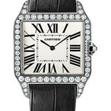 Cartier Santos Dumont Watch - Large White Gold Diamond Case - Silver Grained Dial - Alligator Strap - WH100651